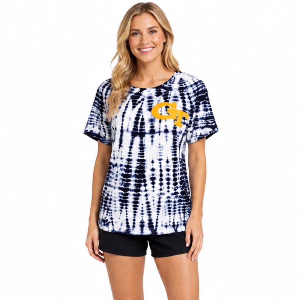 Georgia Tech Yellow Jackets Women T Shirt Small Blue Tie Dye Front & Back Logo